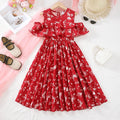 Children Girls elegant Summer Dress off Shoulder Ruffle Edge Small Floral Long Skirt for Girls 8-12 for Gatherings and vacations