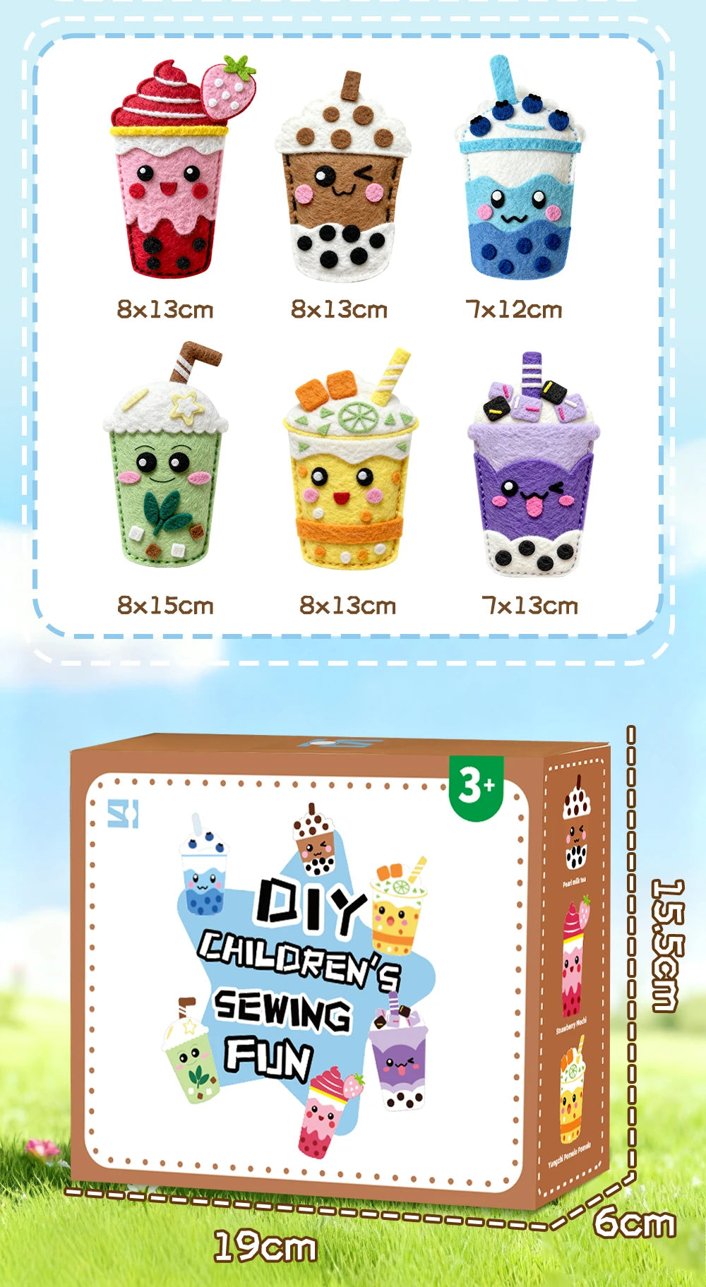 DIY Sewing Toys for Kids, Make Milk Tea Ocean Animal Plushie Craft Set Handmade Fabric with Holes and Threads Gifts