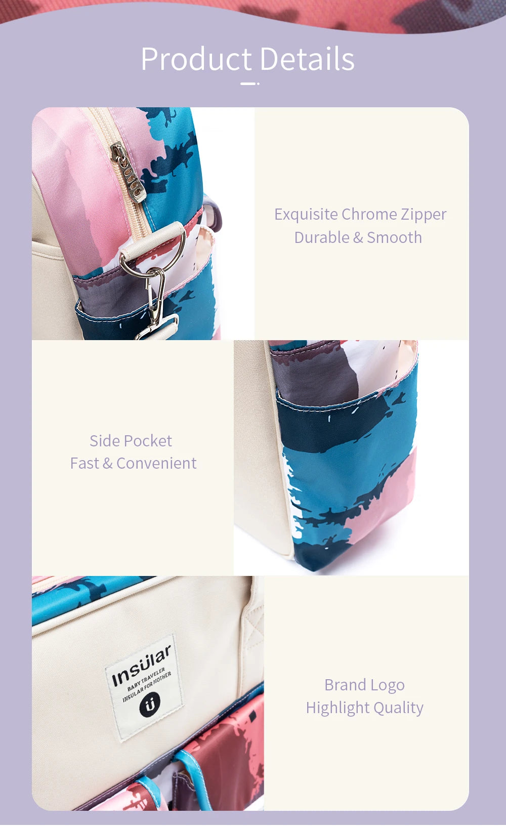 Insular Baby Diaper Bags Large Capacity Mommy Travel Shoulder Bag Waterproof Baby Nappy Bag Portable Stroller Bag For Baby Care