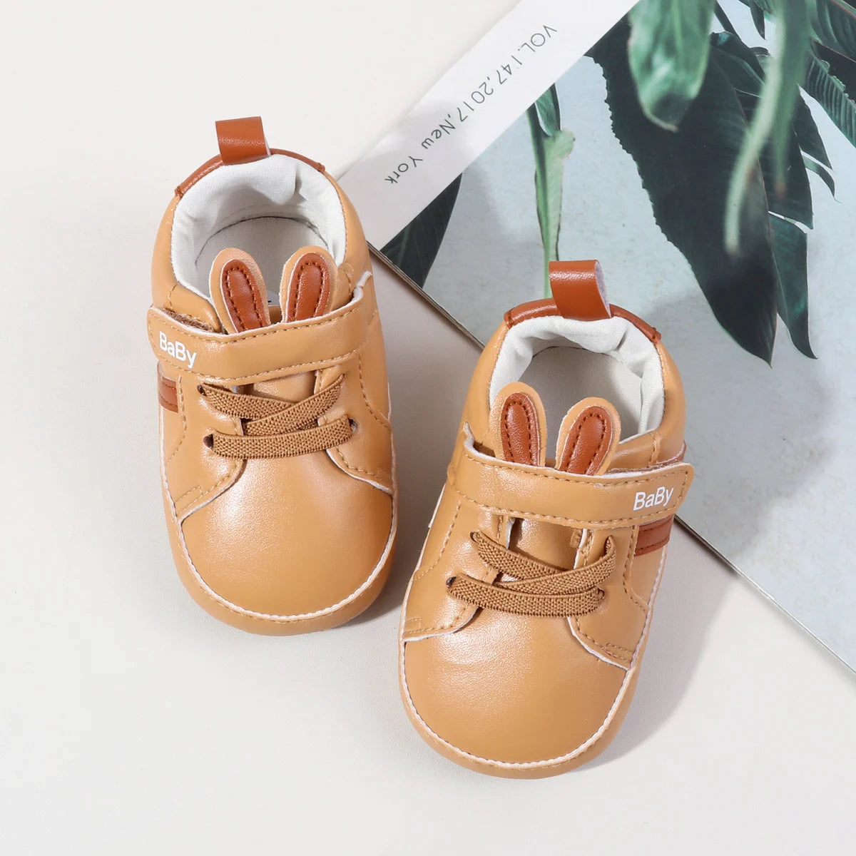 Cute Rabbit Baby Shoes Waterproof Anti-Slip Toddler Shoes 0-1 Years Old New Baby Shoes PU Leather And Soft TPR Sole