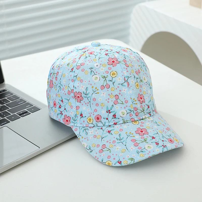 Baby Girls Baseball Summer School Cartoon Flowers Children Outdoor Kids Caps for 2-8Years Adjustable Sports Hats Cotton
