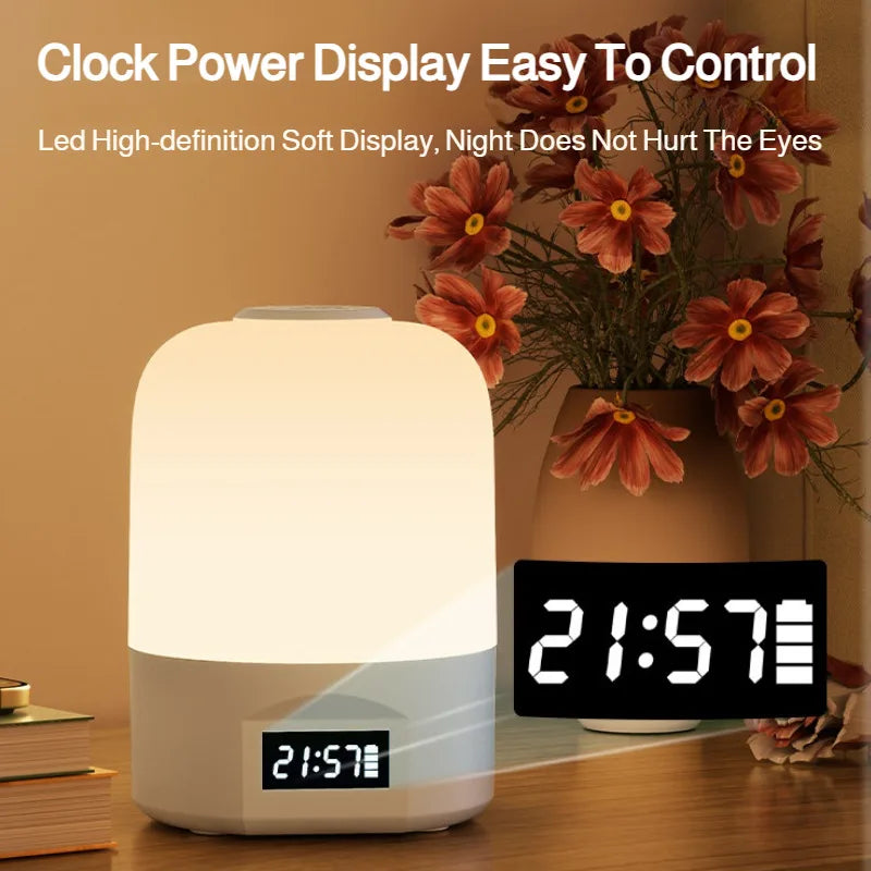 LED Bedside Lamp with Clock Display Touch Control Dimmable Night Light USB Rechargeable for Bedroom Baby Feeding