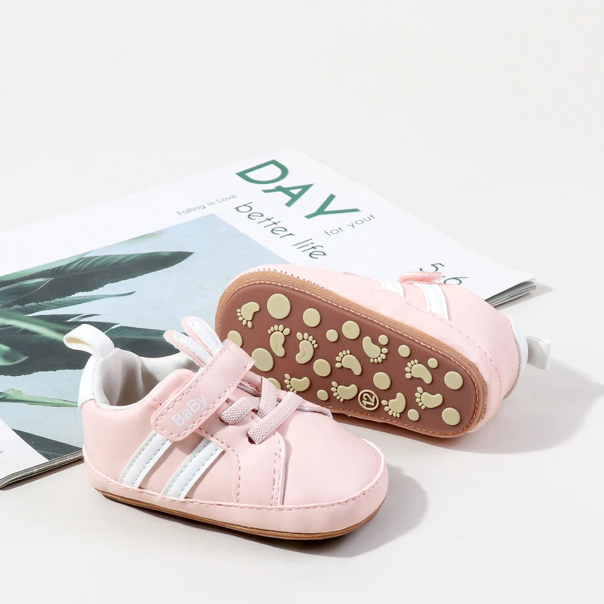 Cute Rabbit Baby Shoes Waterproof Anti-Slip Toddler Shoes 0-1 Years Old New Baby Shoes PU Leather And Soft TPR Sole