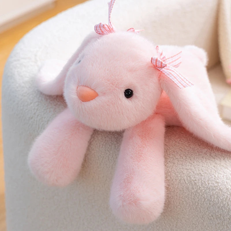 35CM Kawaii Bunny Plush Toy Ultra-Soft Long Ear Shy Rabbit Pillow Collectible Doll for Kids Birthday Easter Funny Party Gift