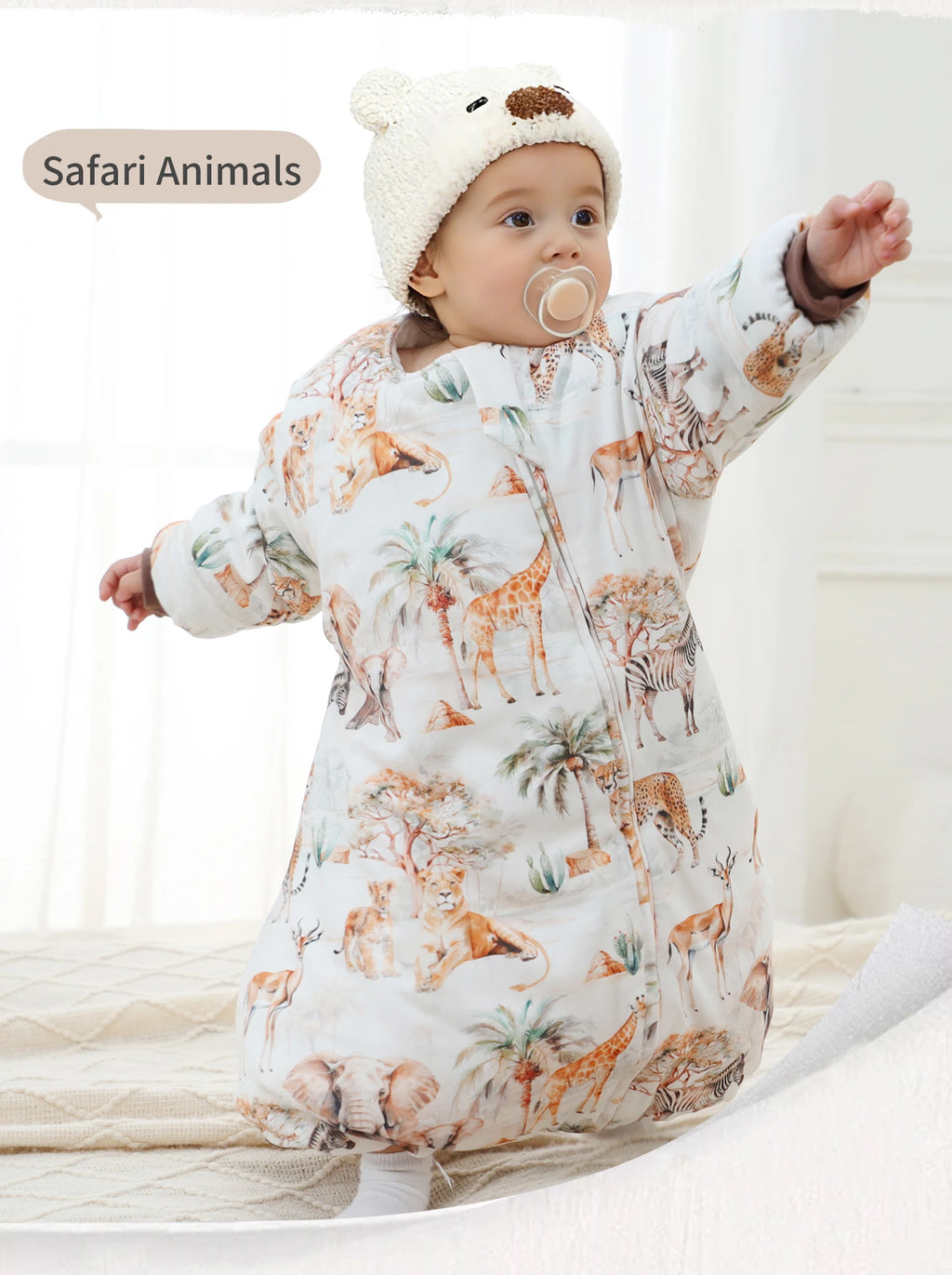 INSULAR Baby Cartoon Split-Leg Sleep Sack with Detachable Sleeves, 100% Cotton Thickened Winter & Autumn Toddler Sleeping Bag