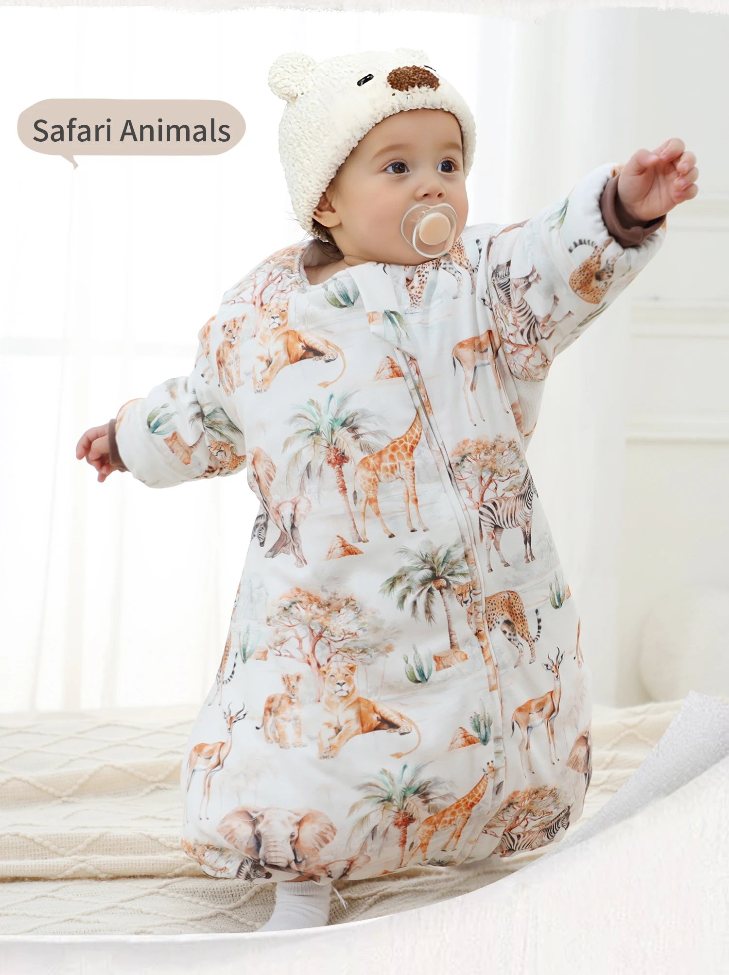 INSULAR Baby Cartoon Split-Leg Sleep Sack with Detachable Sleeves, 100% Cotton Thickened Winter & Autumn Toddler Sleeping Bag