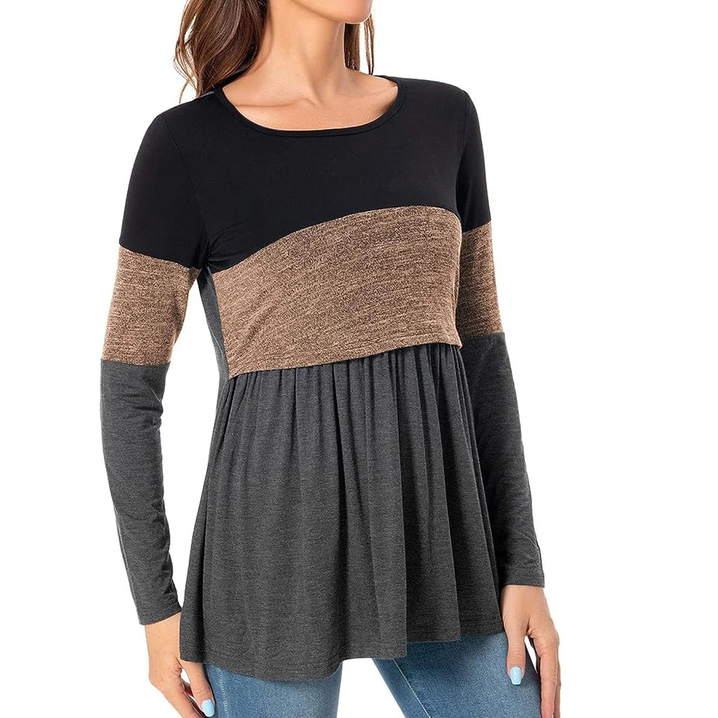 Maternity Nursing T Shirt Pregnant Womens Long Sleeve Patchwork Nursed Tops Blouse For Breastfeeding Pregnancy Clothes Pullover