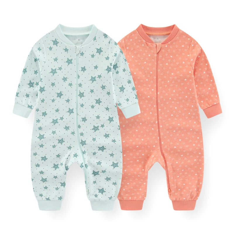 2 PCS/Lot Kiddiezoom Four Seasons Fashion Cartoon 100%Cotton Zipper Long Sleeve Baby Boy Girl Rompers Soft Newborn Clothing