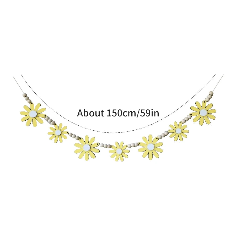 Ins Nordic Style Yellow Wooden Daisy Wreath, Spring Vibe Home Decor Wall Hanging, Wedding Decoration Garland, Four Seasons Room Wall Decoration Garland, Tent Curtain, Festival Event Wall Hanging Decoration