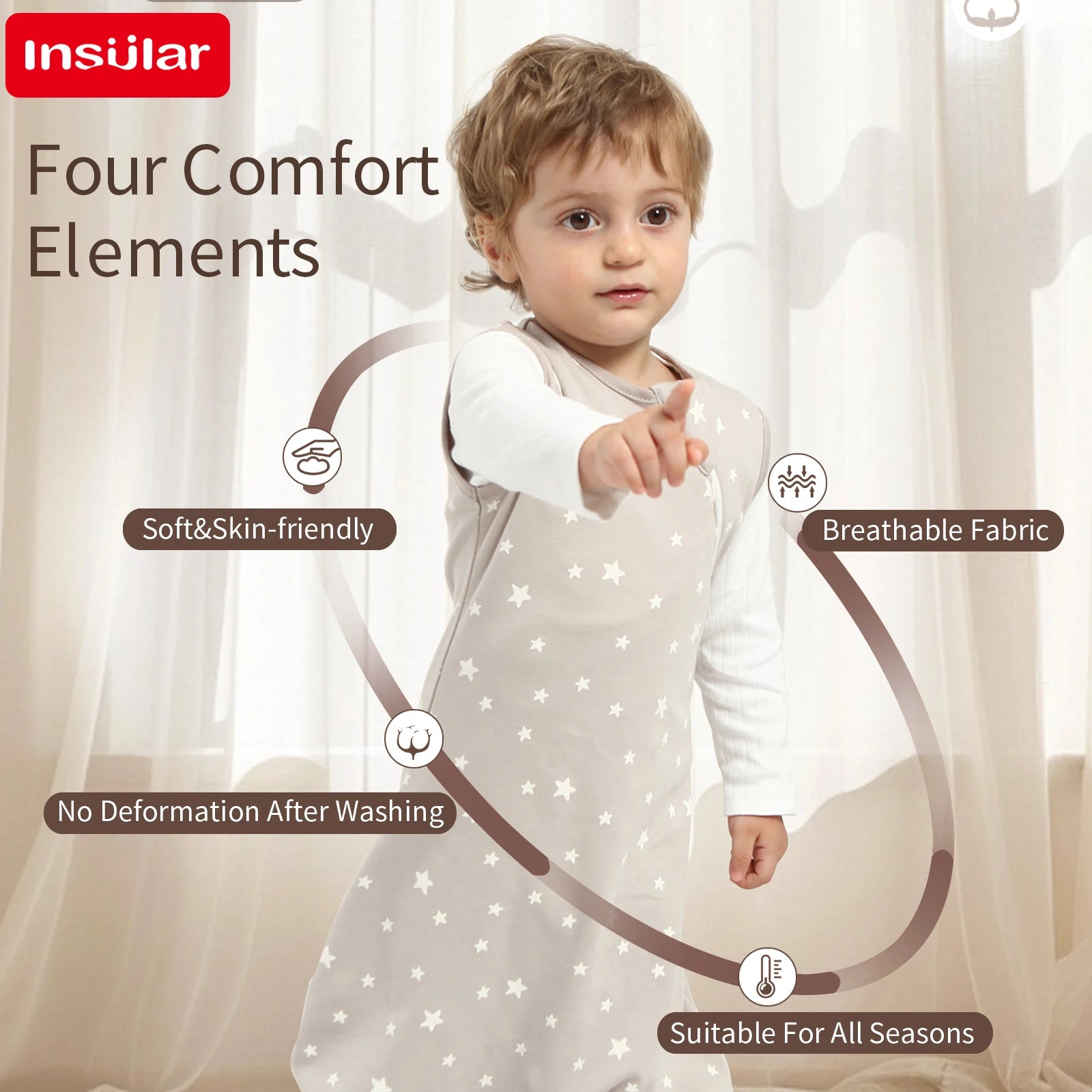 100% Cotton Baby Split Leg Sleep Sack Sleeveless Homewear Four Seasons Wear Two Way Zipper Comfortable Sleeping Bag for Infants