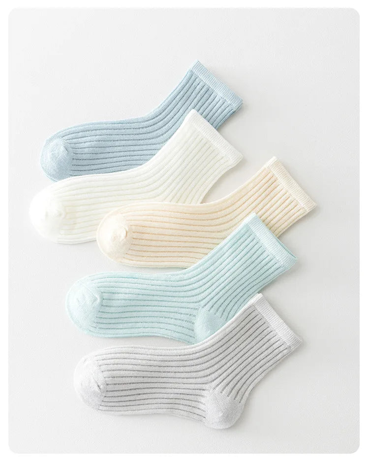 5 Pairs Cotton Childrens Mesh Socks Soft Thin Spring Summer Sock Kids Baby Solid Color Sock Boys Girls Breathable Casual Sockens
