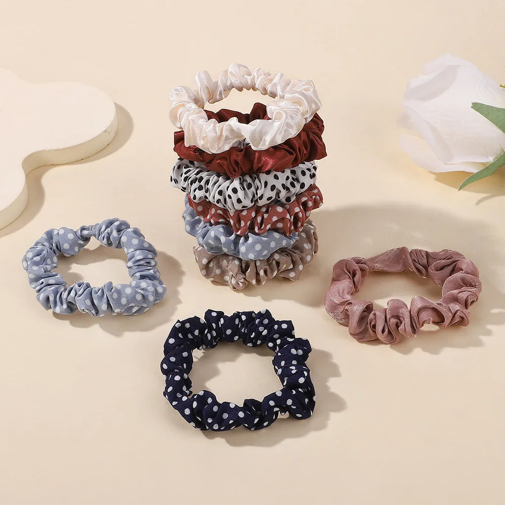 Ramdom Color 20pcs Women Dot Silk Hair Scrunchies for Girls Hair Rope Ponytail Holder Headwear Hair Accessories Wholesale