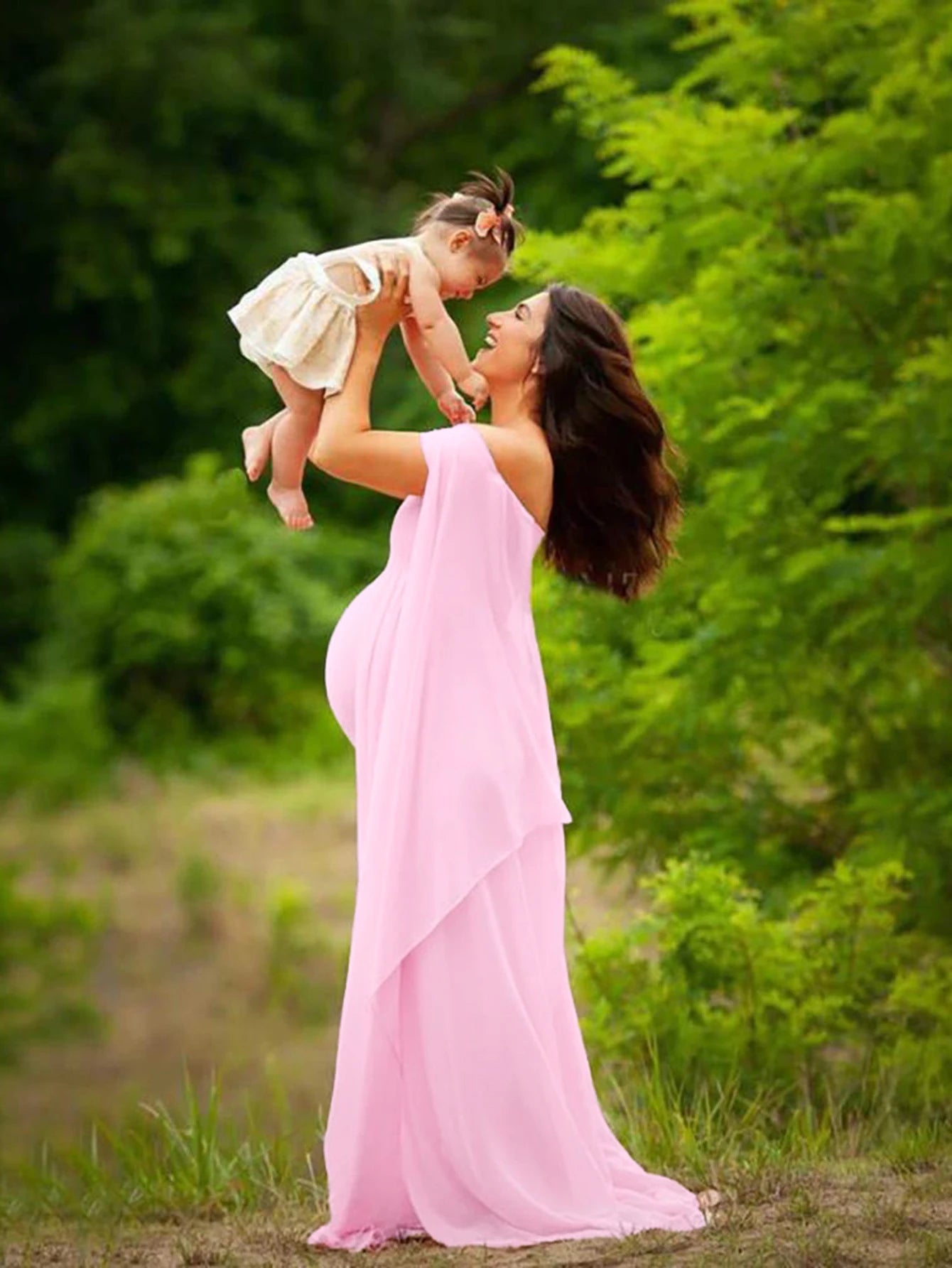 Maternity Long Dress With Shawl Trailing Women's Robe Floating Sleeves for Baby Shower Maternity Photo Shoot