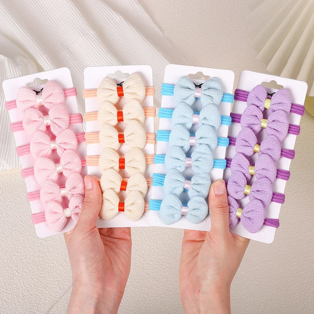 10Pcs/Lot Girls Headbands Flower Hair Strap Horsetail Head Rope Kids Braided Towel Ring Accessories