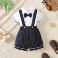 Baby Boys' Little Gentleman Set Lapel Collar Shirt and Striped Strap Pants 2Pcs/Set for 0-3 Year Old Baby Boys' Party Clothing