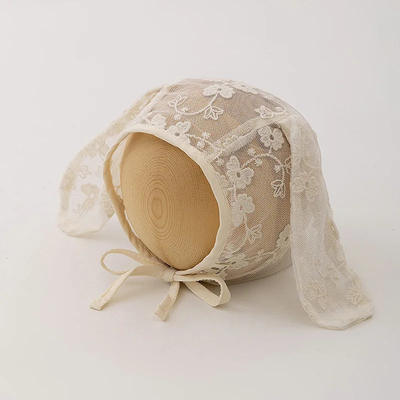 Baby Girl Lace Hat Newborn Photography Props Rabbit Bunny  Cap Baby Photo Studio Beanie Cap