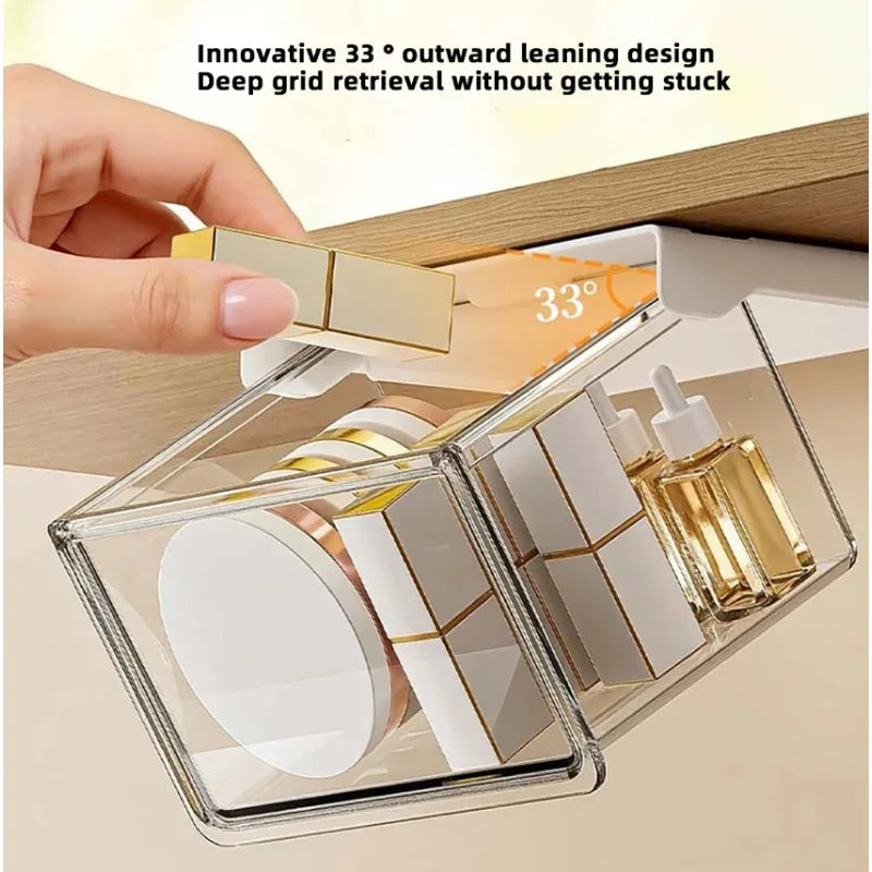 Transparent Drawer Storage Box Pull-Out Under Mirror Cabinet Oragnizer Case Bathroom Makeup Cotton Stick Makeup Holder Organizer