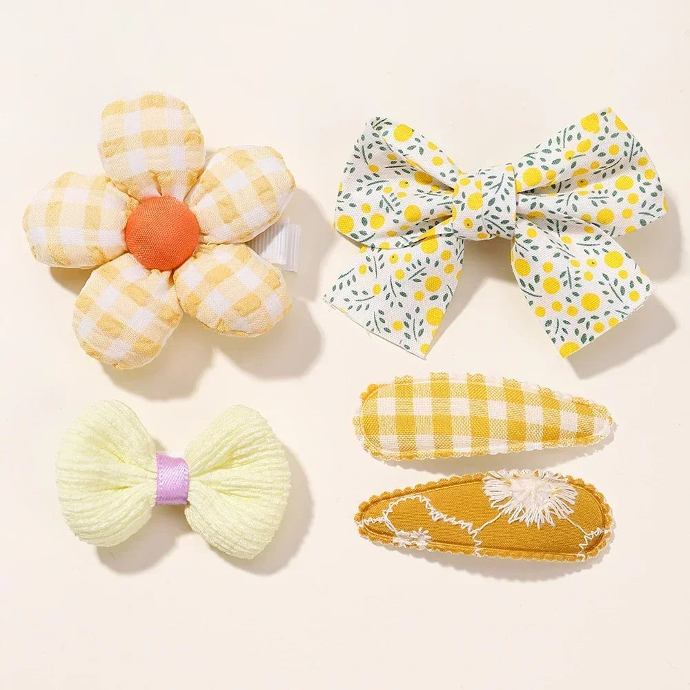 Mini Baby Girl Hair Clips Set 5Pcs Floral Bow Bunny Princess Hairpins for Toddler Girls