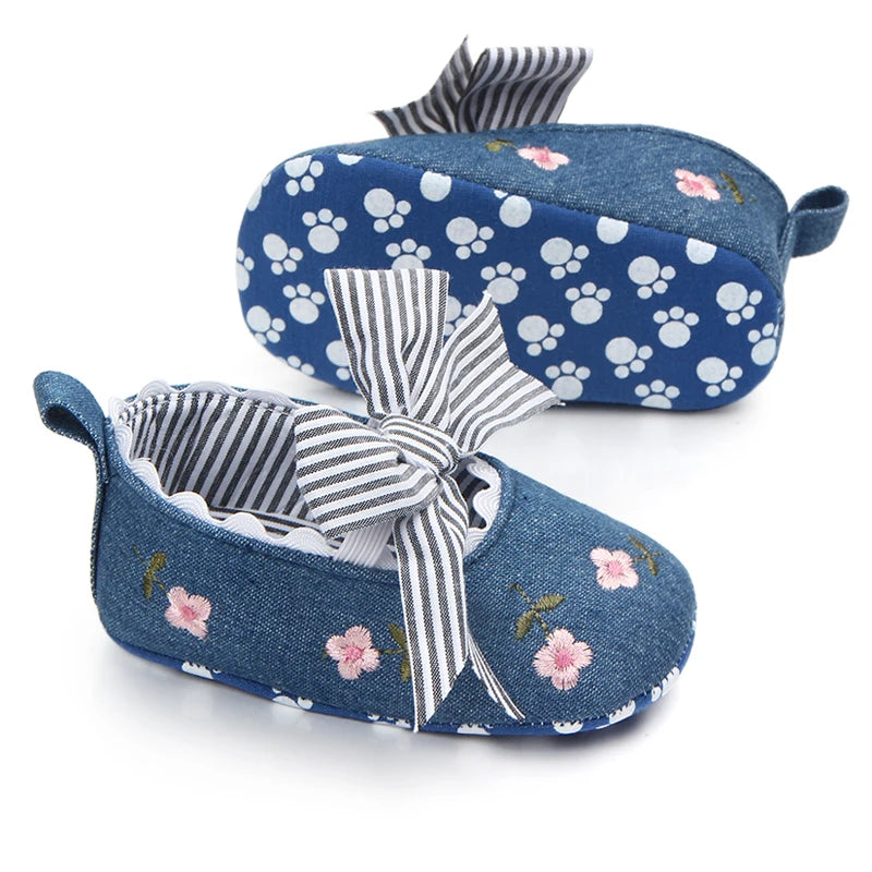 Cute Baby Girl Flower Bow Princess Shoes Spring & Autumn Fashion Design Soft Soled Solid Comfortable Infant Shoes First Walkers