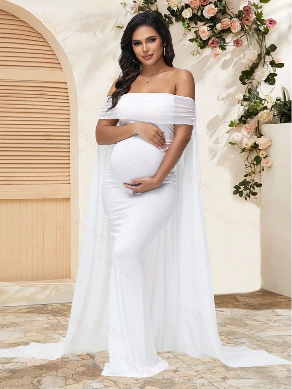 Maternity Photography Props Dresses Mesh Off Shoulder Chiffon Shawl Summer Maxi Dress for Baby Shower Photoshoot
