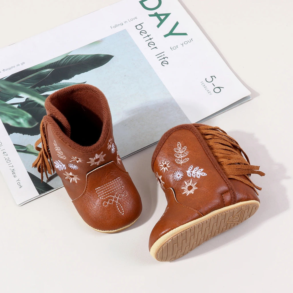 Fashionable And Popular Baby Shoes Western Denim Midsole Boots Autumn And Winter Warm And Anti Slip Casual Walking Shoes