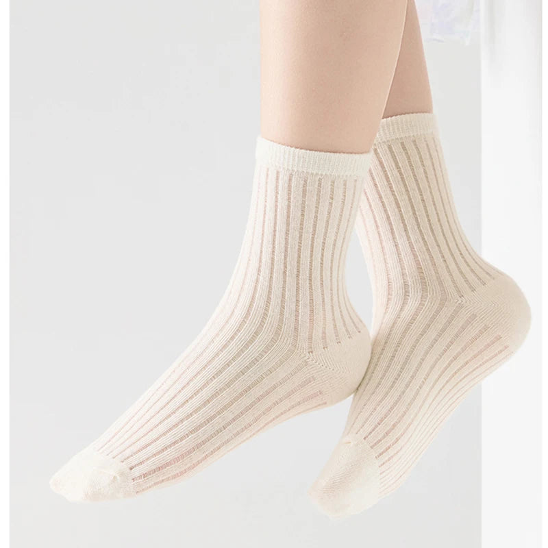 5 Pairs Cotton Childrens Mesh Socks Soft Thin Spring Summer Sock Kids Baby Solid Color Sock Boys Girls Breathable Casual Sockens
