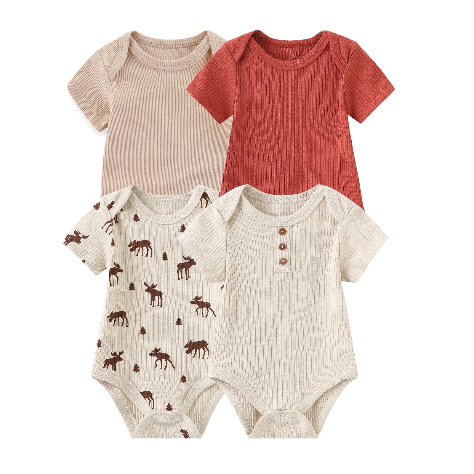 Four Seasons Unisex Infant Bodysuits Set 3 4 5 Pcs Cartoon Print Newborn Onesies