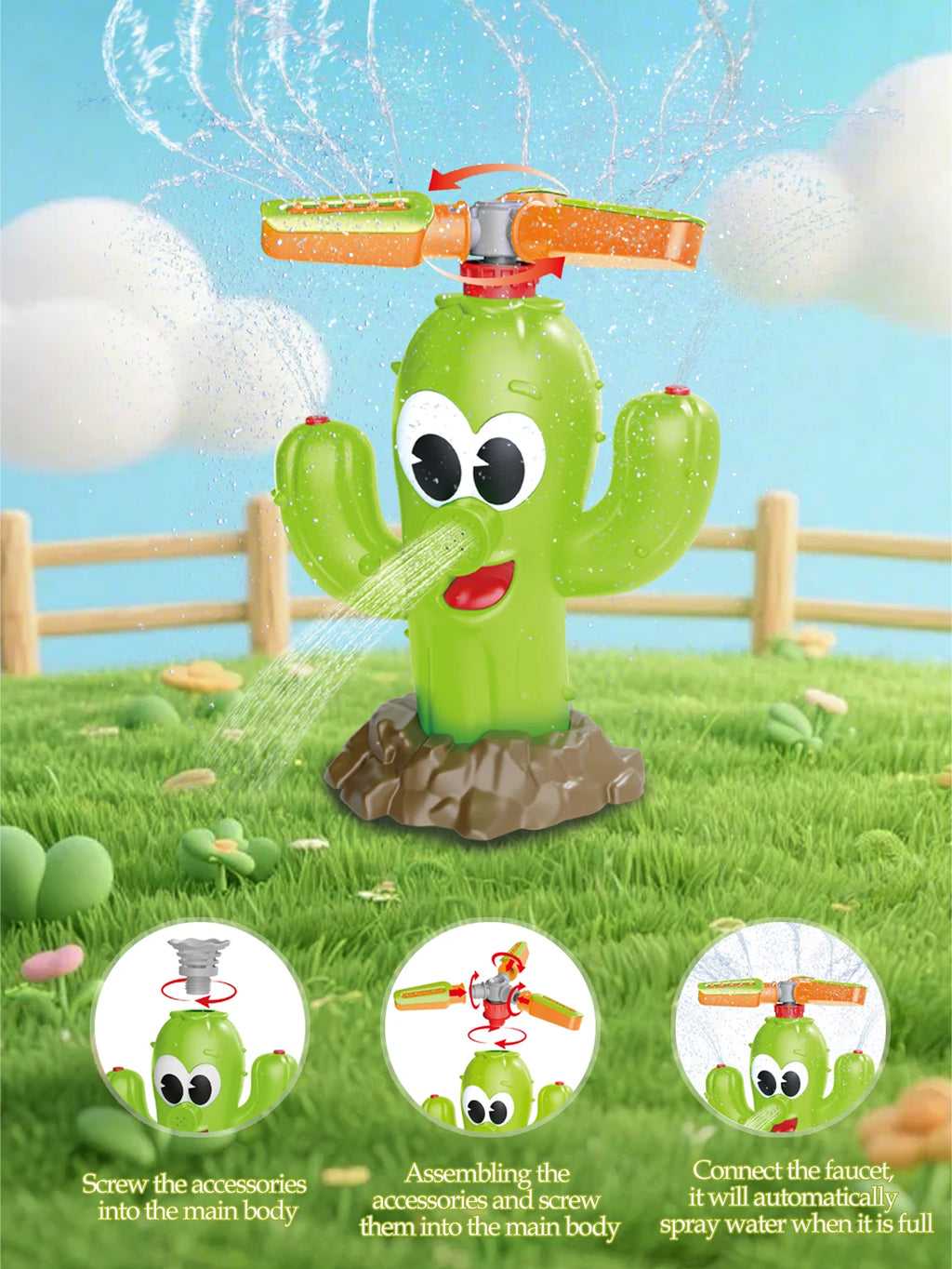 Cactus Sprinkler Outdoor Water Spray Toys, Summer Outside Backyard for Kids Playing Water Games Sprinkler Set Gifts