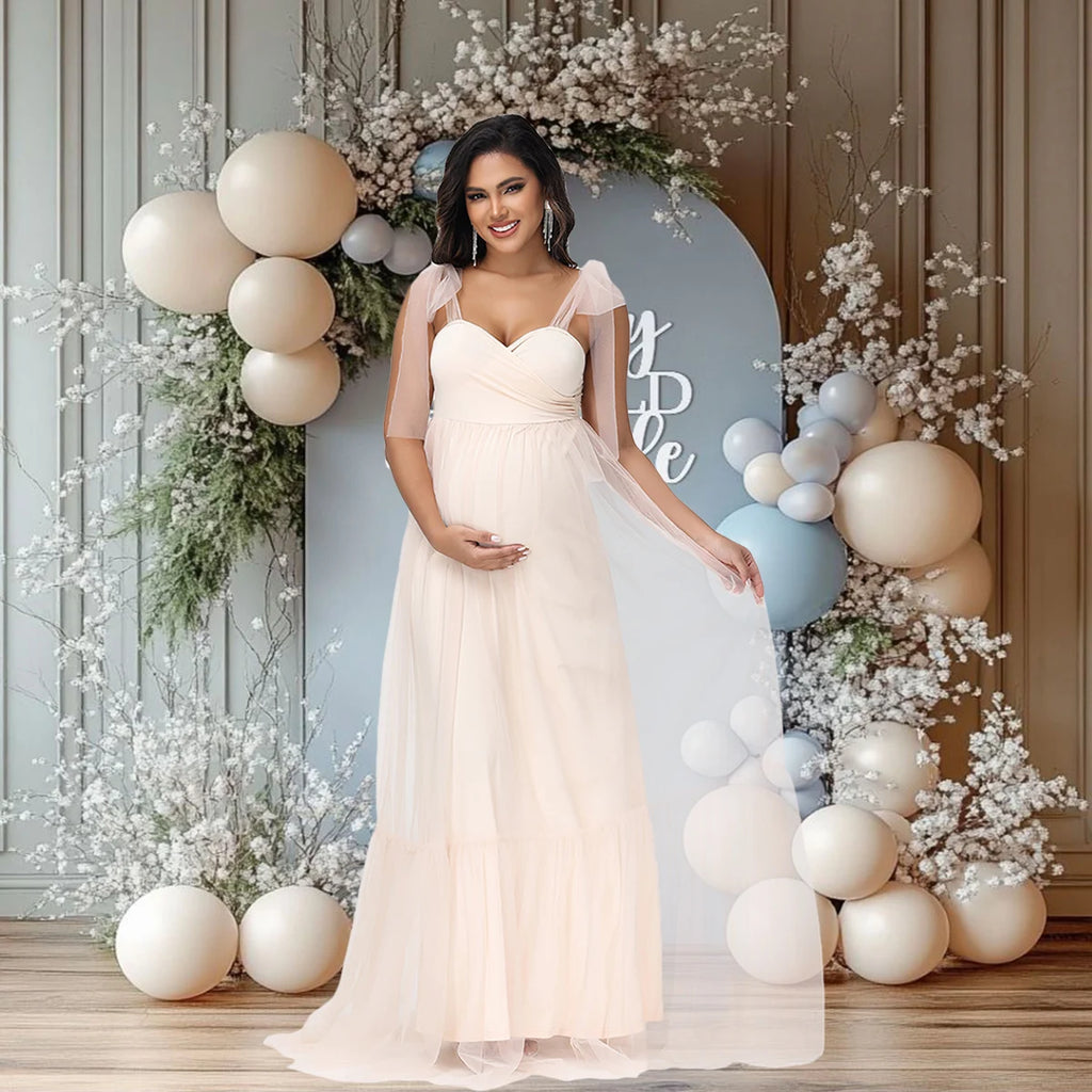 Maternity Summer Photography Dress Sleeveless Off Shoulder Soft Tulle Women Pregnancy Gown for Baby Shower Photoshoot
