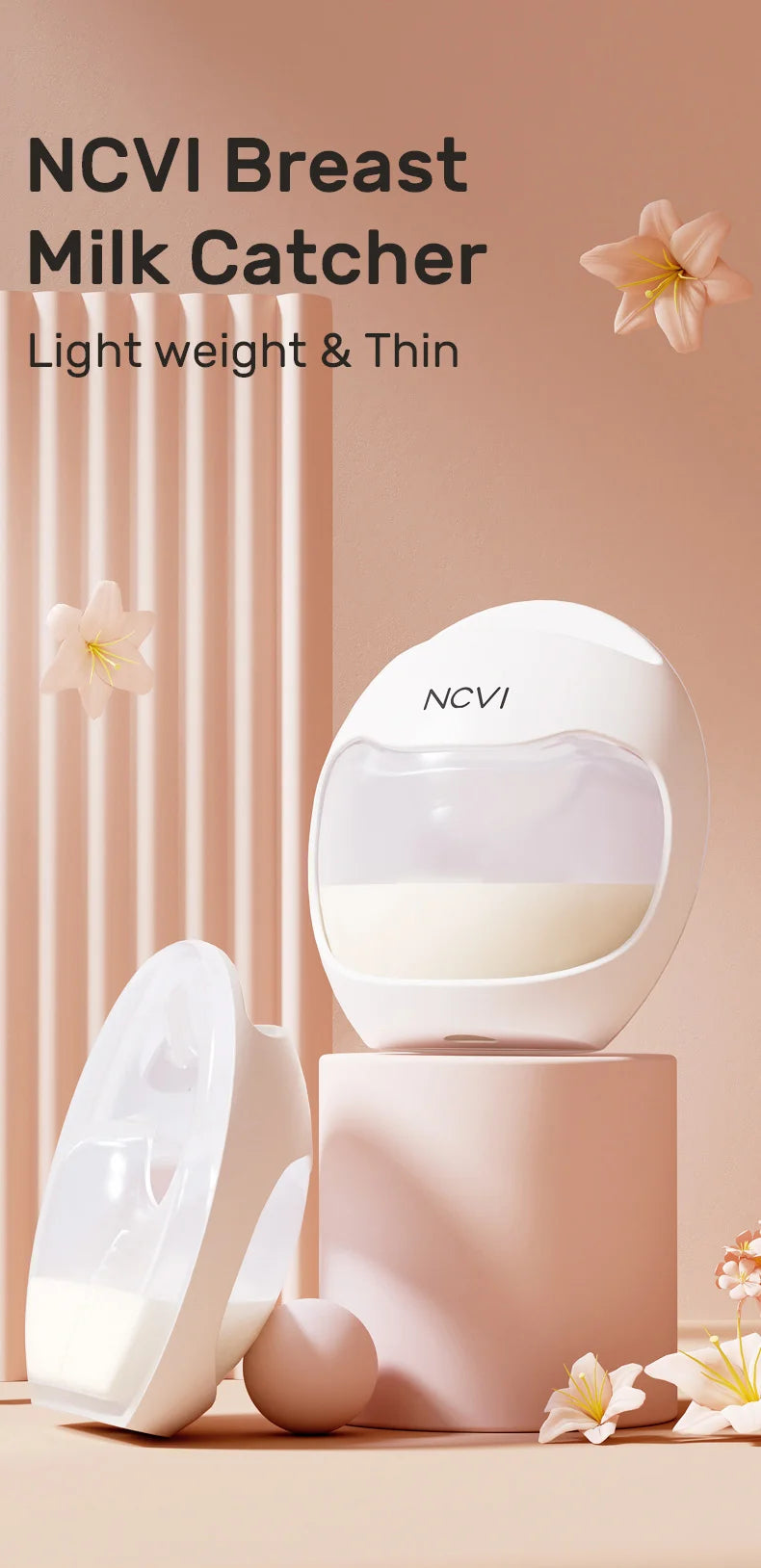 NCVI Breast Milk Collector, Milk Catcher, Breast Shells Protect Sore Nipples for Breastfeeding, Reusable Breastmilk Saver