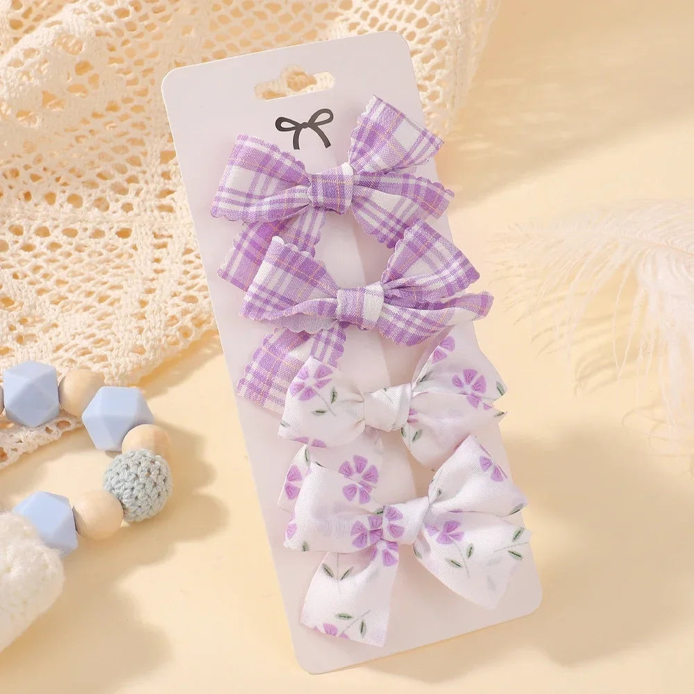 4Pcs/Set Baby Girls Hair Accessories Sweet Plaid Flowers Lace Bows Hair Clips Lovely Ins Hairpin Barrette Headwear