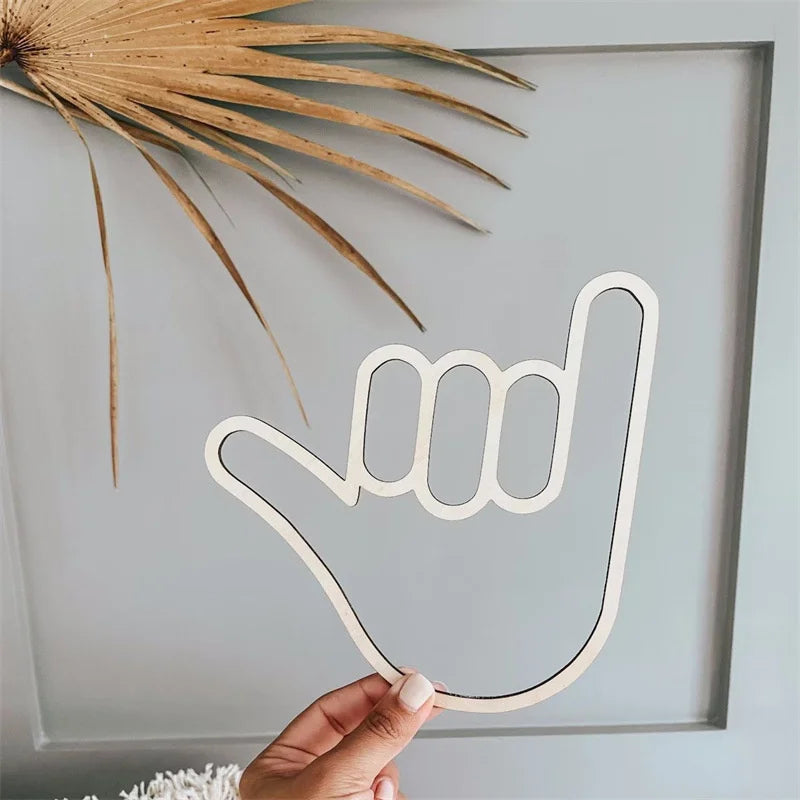 Scandinavian-Inspired Wooden Gesture Wall ArtPersonalized Gesture - Creative Home & Game Room Decor, Reusable, Perfect For Photo