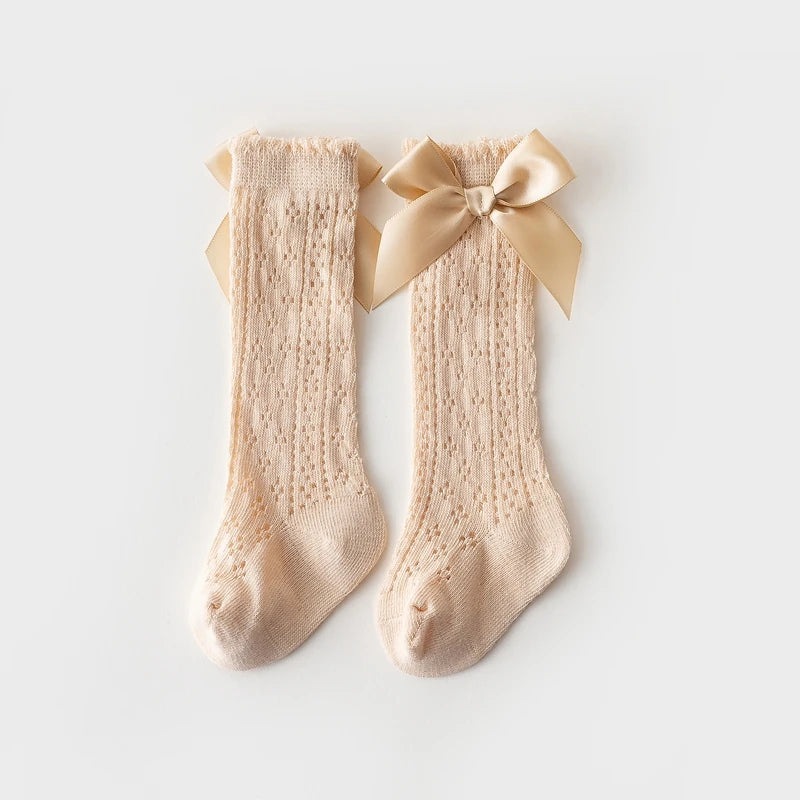 Baby Girls Knee High Socks Breathable Cutout Mesh Cute Bows Dress Socks Newborn Stockings for Clothing Accessories