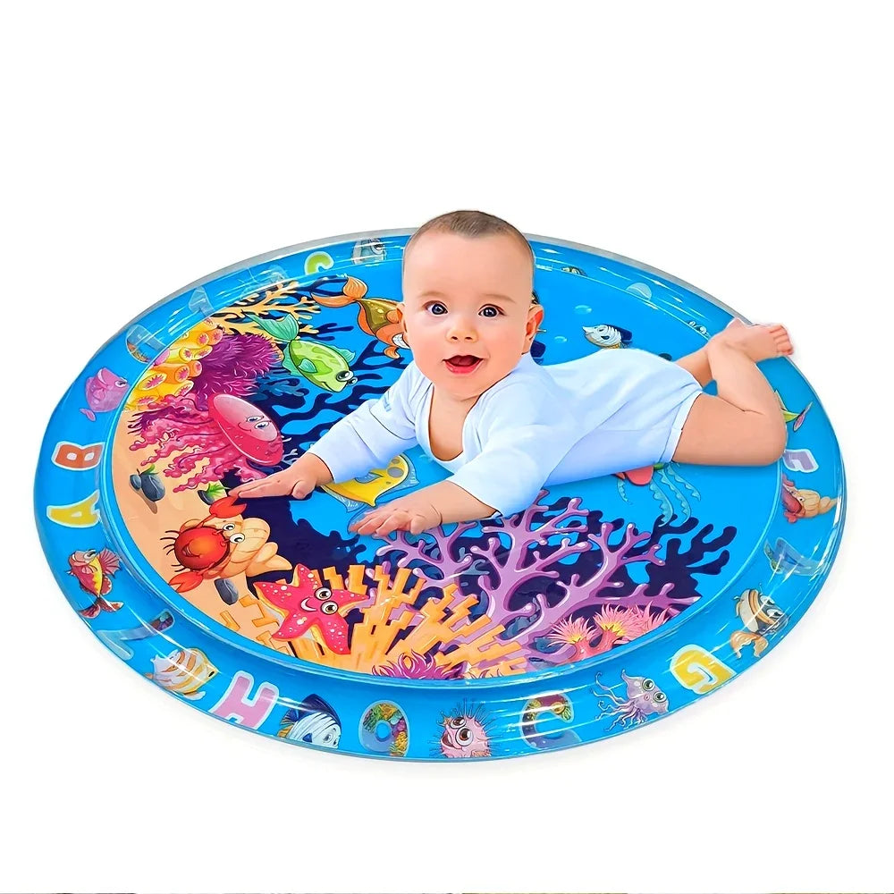 90cm/35.43inch Circular Clownfish Inflatable PVC Baby Playing Water Mat Toddler Pad Kids Early Education Tummy Time Activity Toy