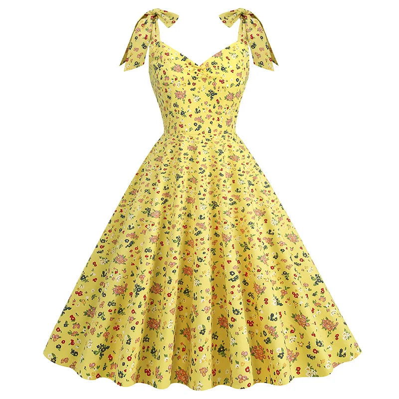 Summer New Parent-Child Dress Flower Bow Print Strap Dress Beach Party Fashion Cute V-Neck Mother Daughter Dress