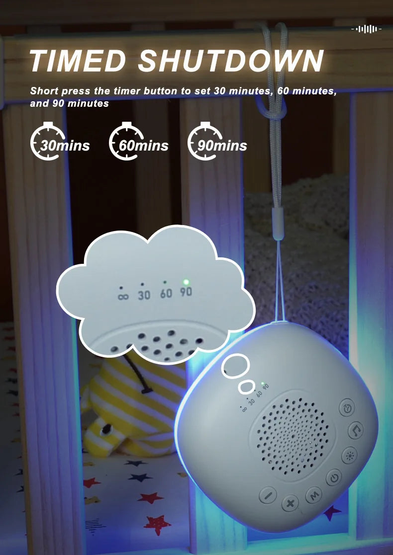 2-in-1 White Noise Sound Machine USB Portable Baby Sleep Machine 20 Soothing Sound LED Night Light Built-in Rechargeable Battery