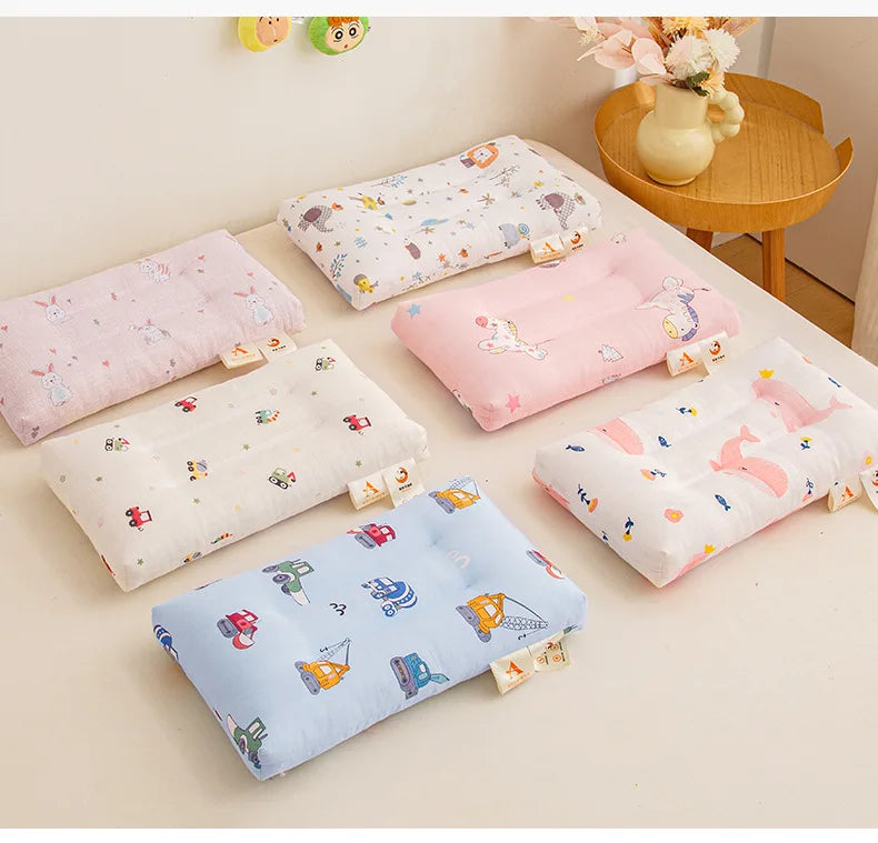 Cartoon Kids Pillow Cotton Double Layer Yarn Baby Sleeping Pillow Newborn Children's Neck Protection Bedding Baby Items