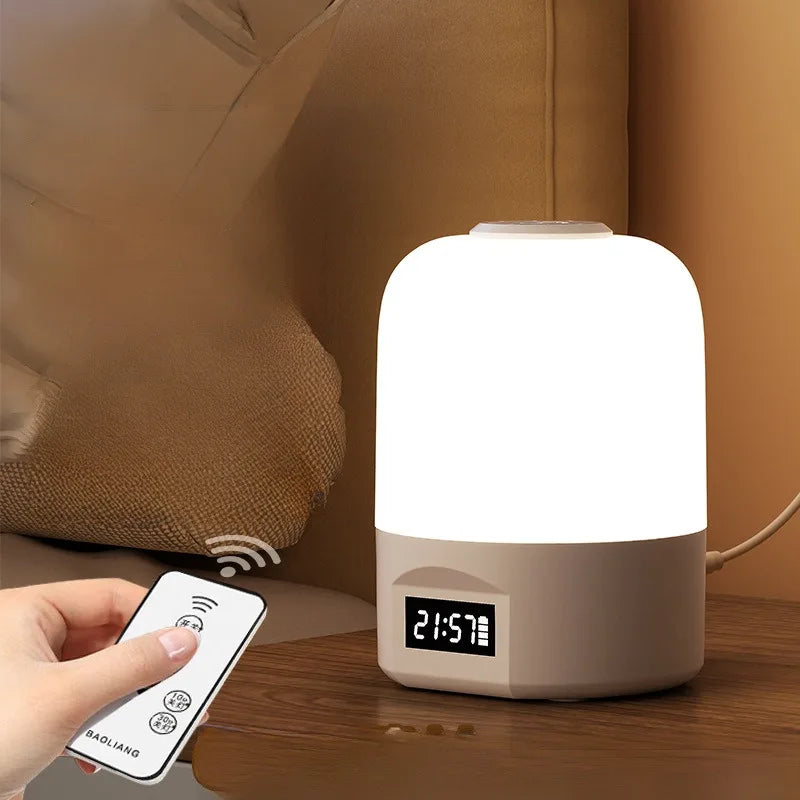 LED Bedside Lamp with Clock Display Touch Control Dimmable Night Light USB Rechargeable for Bedroom Baby Feeding