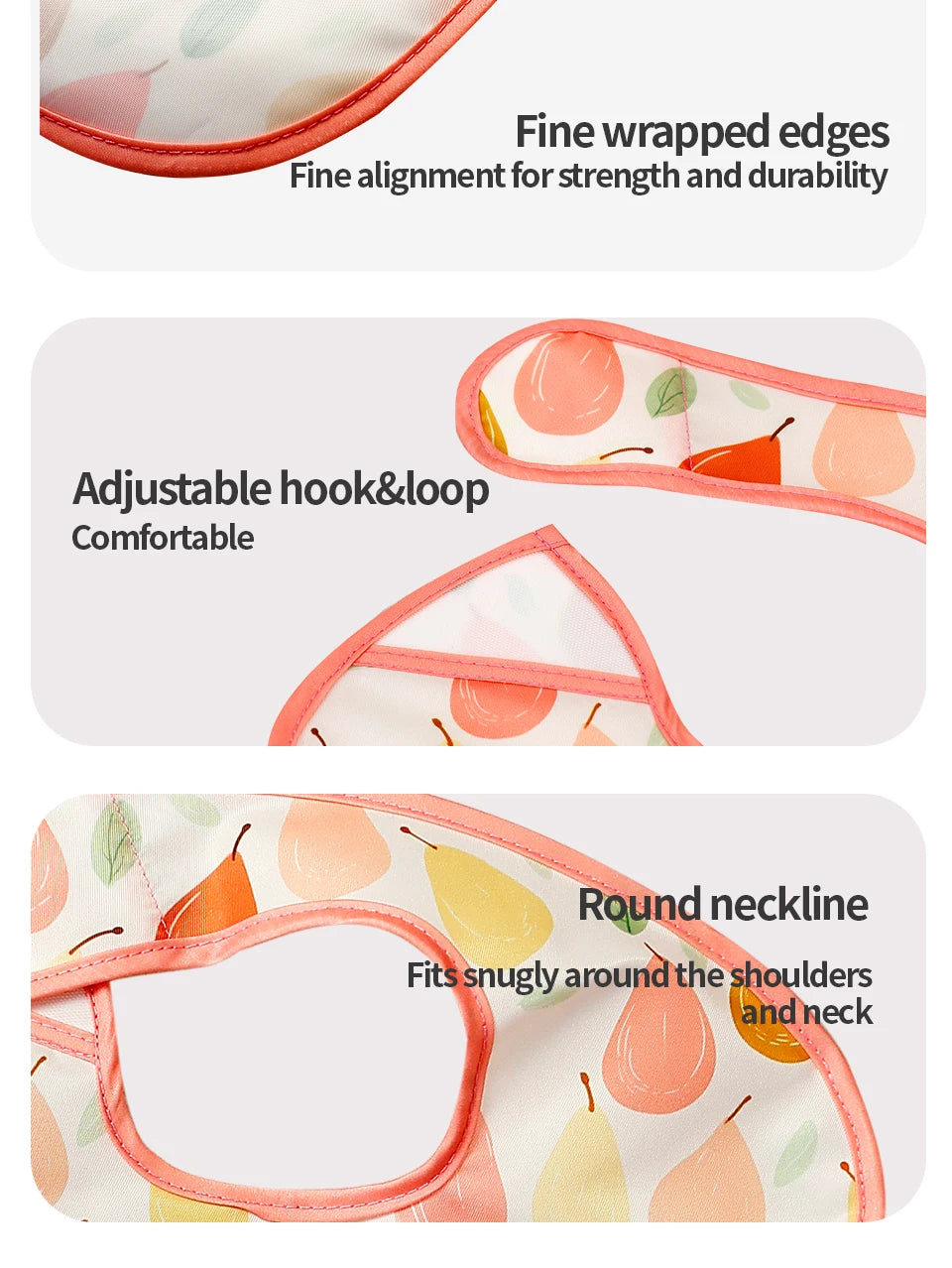 3 Pack Mess Proof Baby Bib with Reversible Pocket, Waterproof Led Weaning Baby Feeding Bibs with Food Catcher