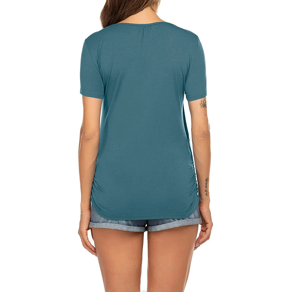 Womens Pregnant Maternity Clothes Nursing Tops Breastfeeding T-shirt Pregnancy Maternity Tops Tees Soild Colour Summer Shirt