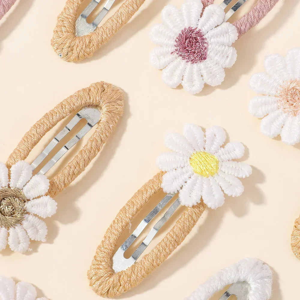 6PCS Cute Daisy Flower Hair Clips Bangs Hairpins for Kids Lace White Barette Princess Hairgripes Children Hair Accessories