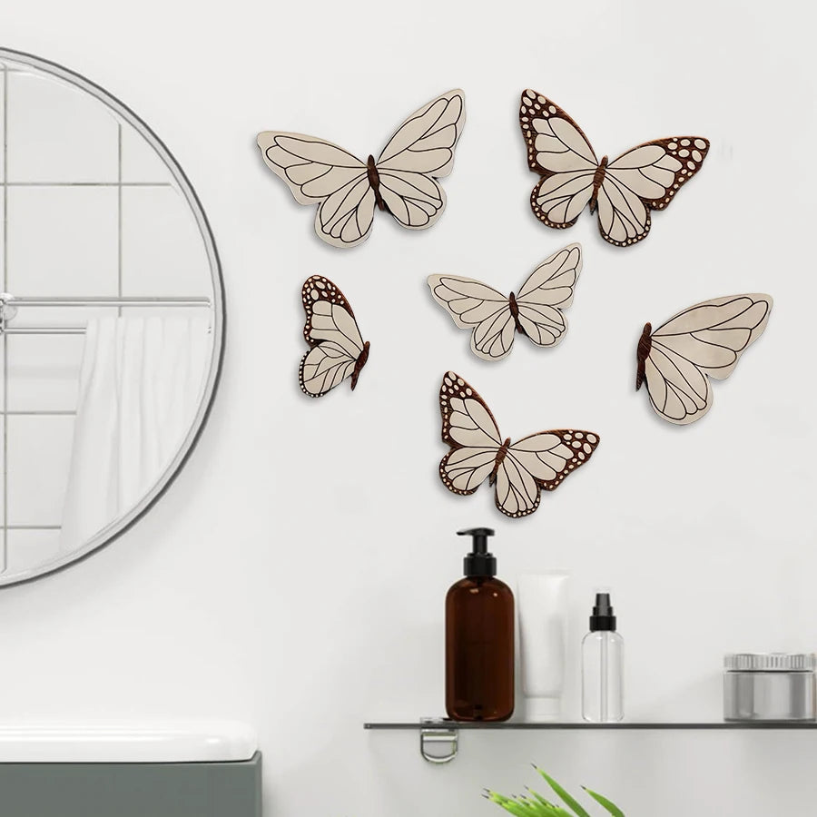 Vintage Magic Wooden Butterfly Line Art Animal Home Decor Room Nursery Boys Girls Room Wall Art Line Wall Butterfly Festival Party Background Wall Decoration Animal Art Wall Stickers.