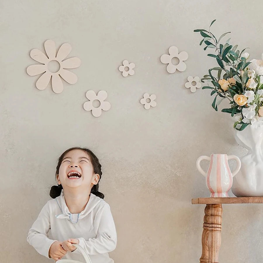 Vintage Wooden Large Daisy Flower Wall Sticker Home Decoration Nursery Room Wall Art Festival Party Background Wall Decoration Floral Art Wooden Wall Sticker.