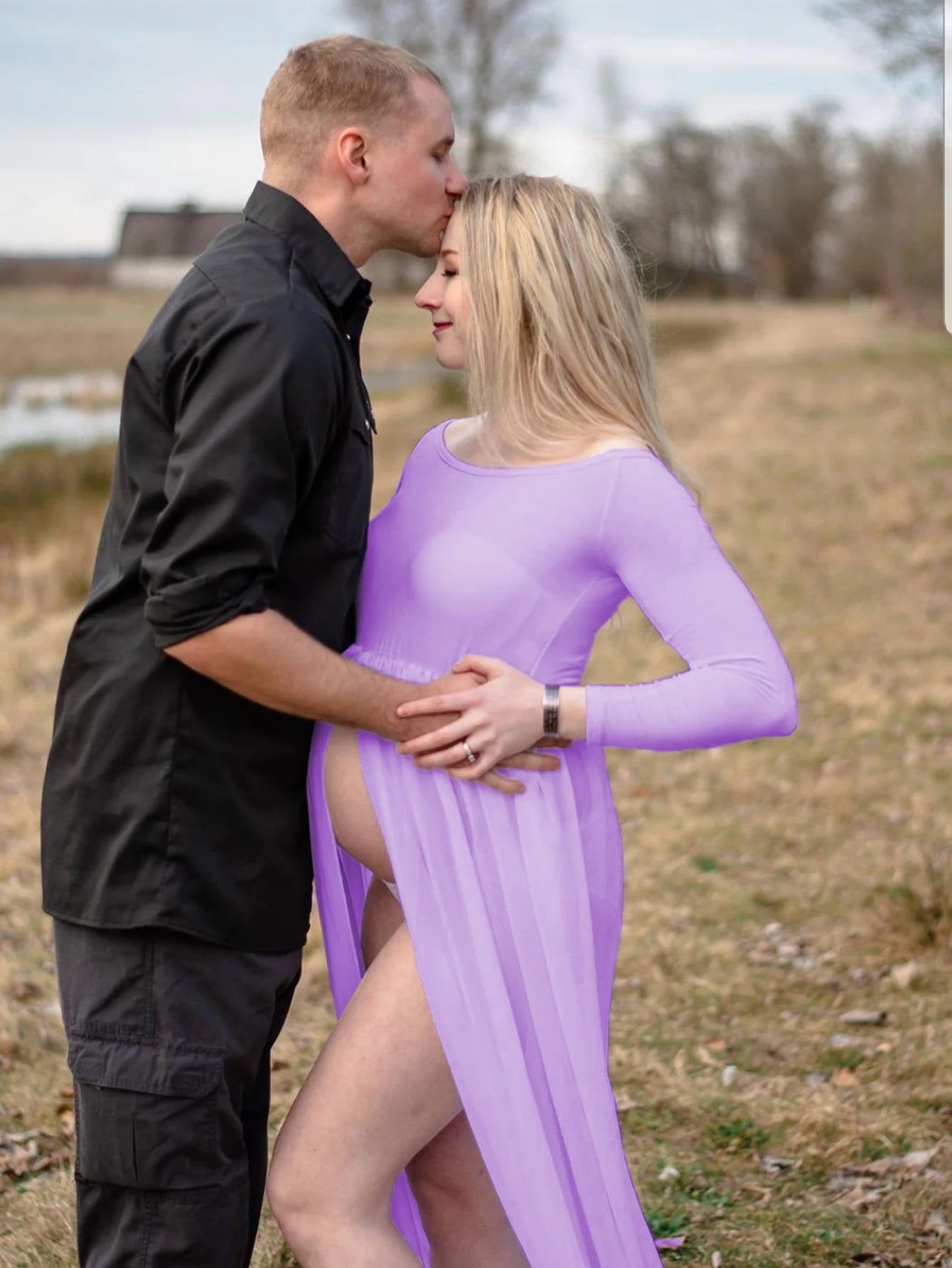 Maternity Sexy One Shoulder Front Slit Long Sleeved Dress for Pregnant Women Photo Photography Dress Ladies Dess Wedding Party