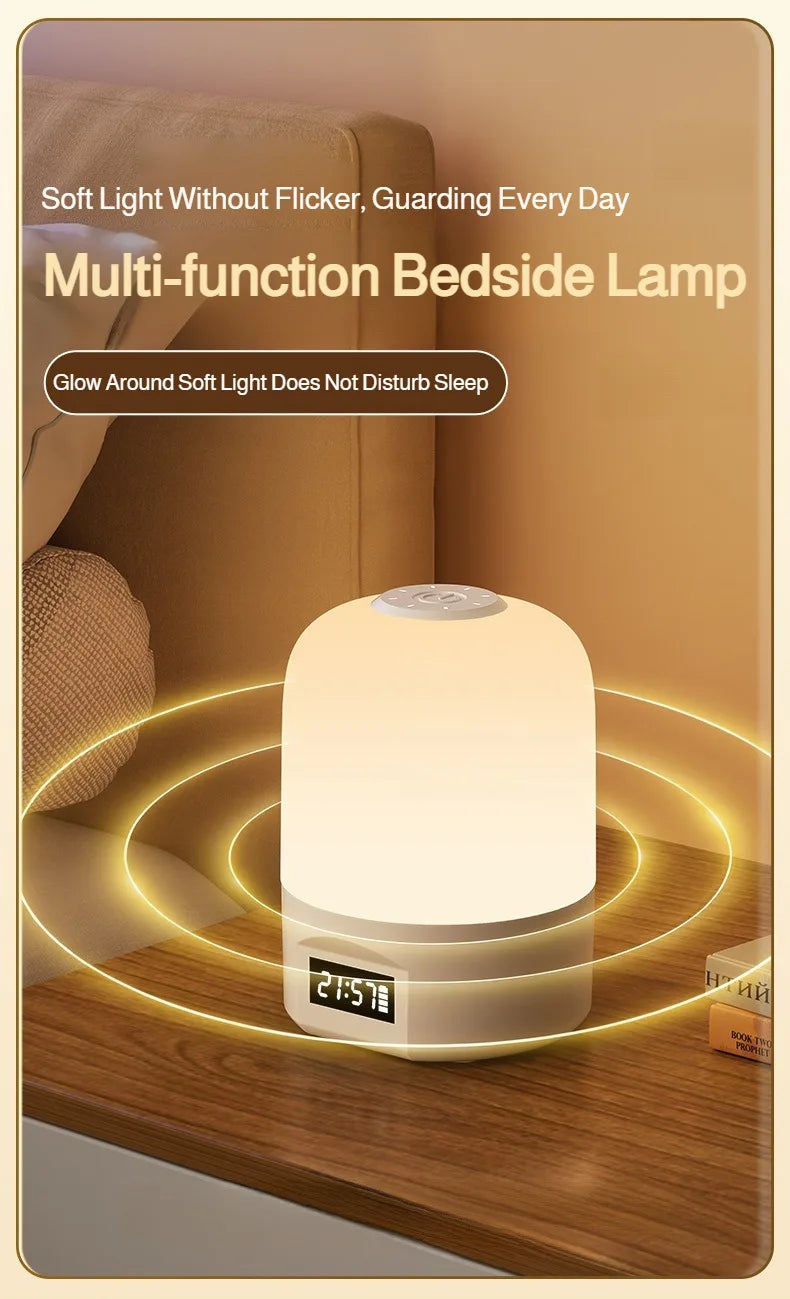 LED Bedside Lamp with Clock Display Touch Control Dimmable Night Light USB Rechargeable for Bedroom Baby Feeding