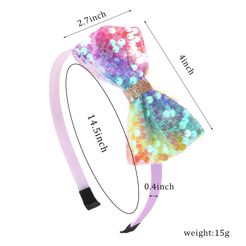 3Pcs Cute Sequin Hair Bows Headbands 3.6'' Glitter Bows Hairbands for Women Girls Children Hairhoops Hair Accessories Gifts