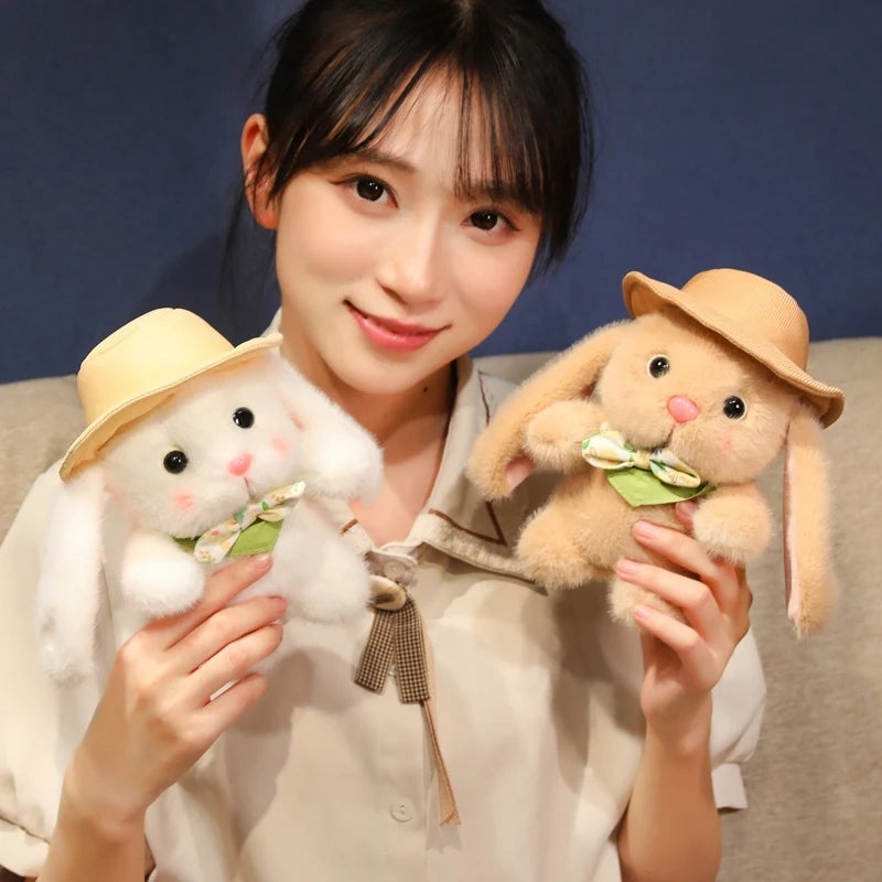Hot Lovely Outing Trip Bunny Plush Toys Fluffy Cozy Cartoon Sun Hat Little Rabbit Doll Gentle Children Companion Xmas Gift