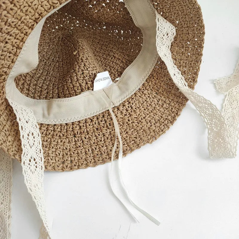 Fashion Lace Baby Hat Summer Straw Bow Baby Girl Cap Beach Children Panama Hat Princess Baby Sun Hats and Caps for Kids 1PC