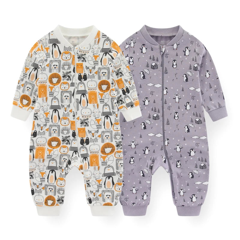 Kiddiezoom Four Seasons Cartoon Zipper Long Sleeve Baby Romper 100 Percent Cotton Fs01