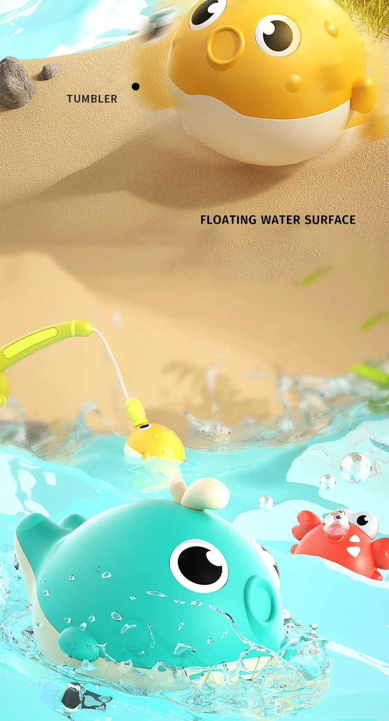 Magnetic LED Light Up Fishing Games Baby Bath Toys Set with Fishing Rod Toddler Bathtub Floating Water Toys for Kids Gift
